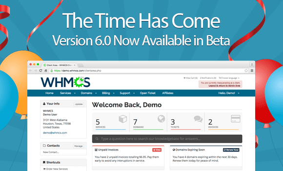 WHMCS Version 6.0 Beta Release