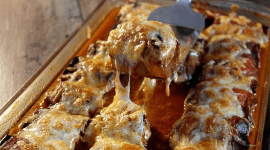 Ρολάκια μελιτζάνας με σουτζουκάκια και μοτσαρέλα